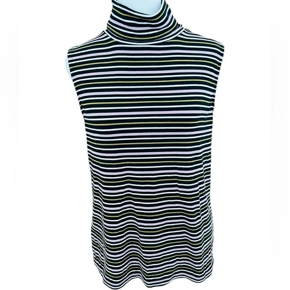Ann Taylor Factory striped sleeveless knit turtleneck top size M.